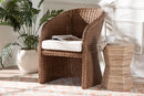 Palm Bohemian Peanut Brown Braided Rattan Arm Chair Baxton
