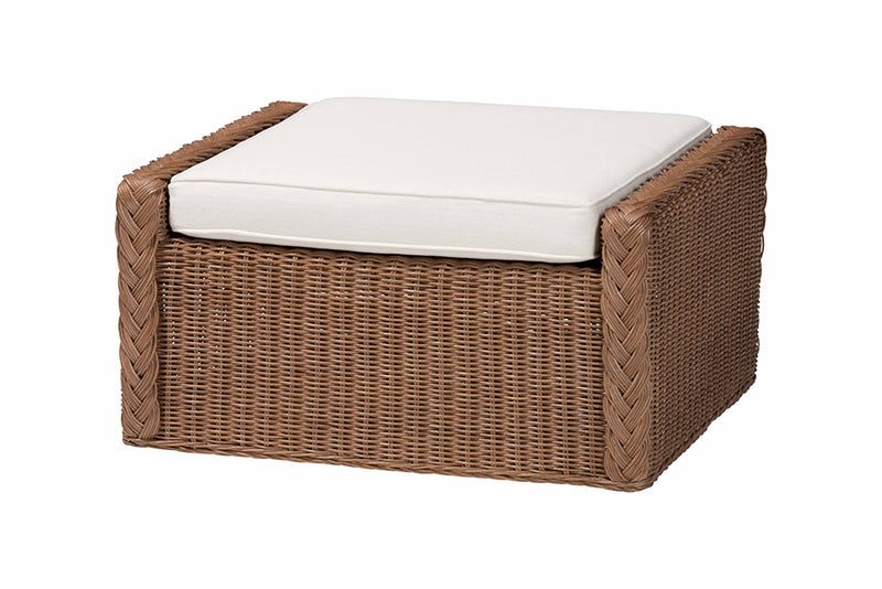 Jaylyn Bohemian Peanut Brown Braided Rattan Footstool