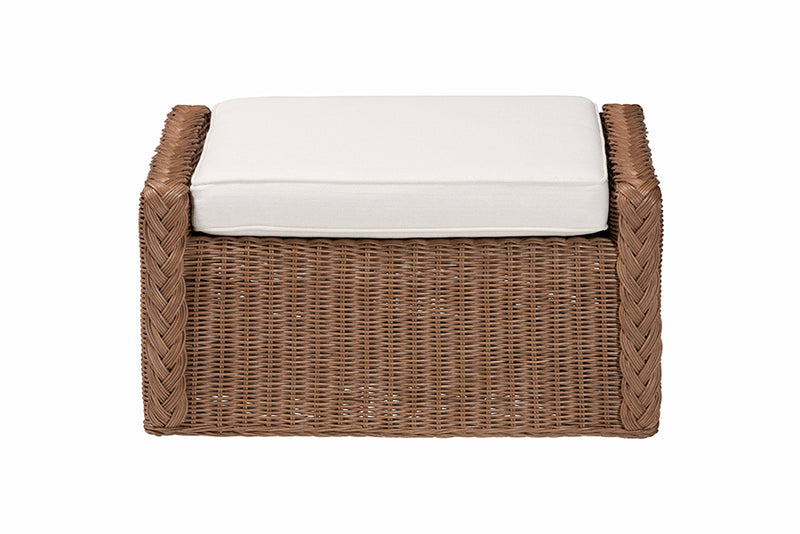 Jaylyn Bohemian Peanut Brown Braided Rattan Footstool