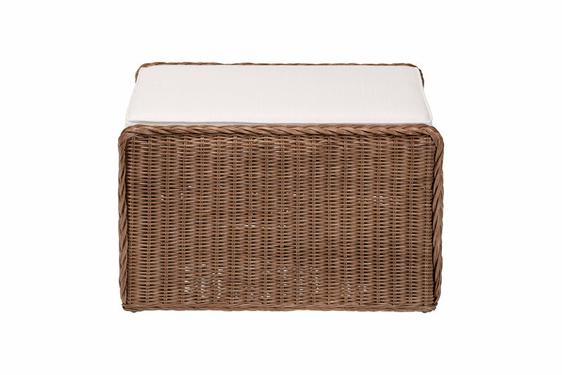 Jaylyn Bohemian Peanut Brown Braided Rattan Footstool