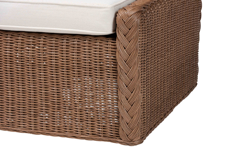 Jaylyn Bohemian Peanut Brown Braided Rattan Footstool