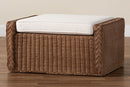 Jaylyn Bohemian Peanut Brown Braided Rattan Footstool Baxton