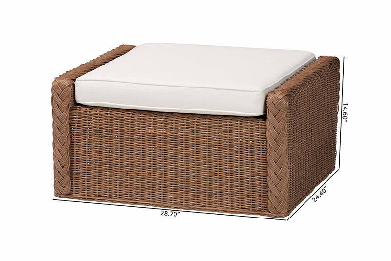 Jaylyn Bohemian Peanut Brown Braided Rattan Footstool