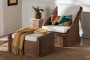 Novia Bohemian Peanut Brown Braided Rattan 2Pc Arm Chair and Footstool Set Baxton