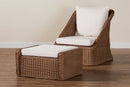 Novia Bohemian Peanut Brown Braided Rattan 2Pc Arm Chair and Footstool Set Baxton