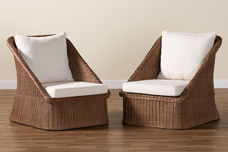 Novia Bohemian Peanut Brown Braided Rattan 2-Piece Arm Chair Set