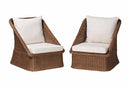 Novia Bohemian Peanut Brown Braided Rattan 2Pc Arm Chair Set Baxton