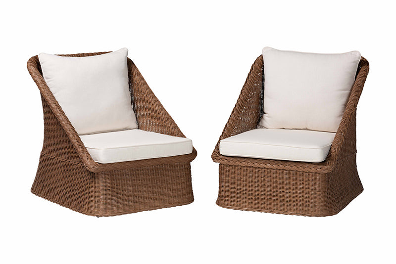 Novia Bohemian Peanut Brown Braided Rattan 2-Piece Arm Chair Set