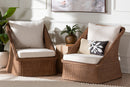 Novia Bohemian Peanut Brown Braided Rattan 2Pc Arm Chair Set Baxton