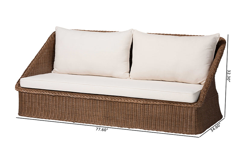 Novia Bohemian Peanut Brown Braided Rattan Sofa