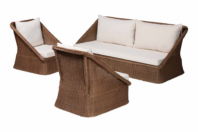 Novia Bohemian Peanut Brown Braided Rattan 3-Piece Living Room Set