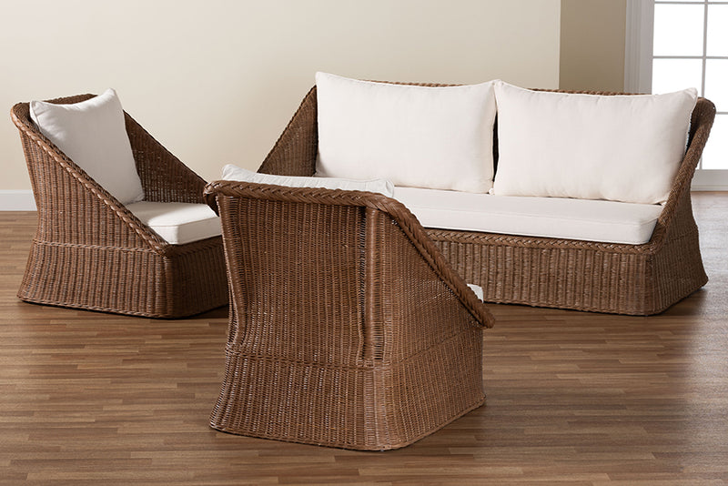 Novia Bohemian Peanut Brown Braided Rattan 3-Piece Living Room Set