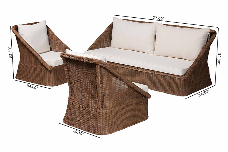 Novia Bohemian Peanut Brown Braided Rattan 3-Piece Living Room Set