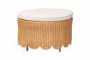Flannery Bohemian Light Honey Scalloped Rattan Ottoman Baxton