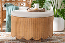 Flannery Bohemian Light Honey Scalloped Rattan Ottoman Baxton