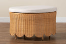 Flannery Bohemian Light Honey Scalloped Rattan Ottoman Baxton