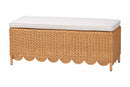 Flannery Bohemian Light Honey Scalloped Rattan Ottoman Bench Baxton