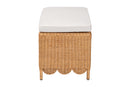 Flannery Bohemian Light Honey Scalloped Rattan Ottoman Bench Baxton
