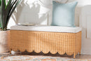 Flannery Bohemian Light Honey Scalloped Rattan Ottoman Bench Baxton