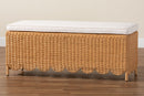 Flannery Bohemian Light Honey Scalloped Rattan Ottoman Bench Baxton
