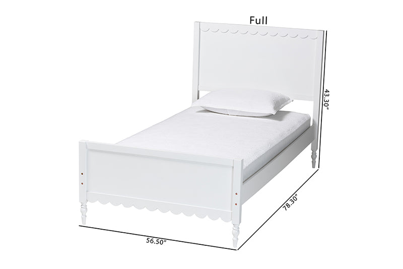 Ygritte Modern White Wood Full Platform Bed with Scalloped Edges