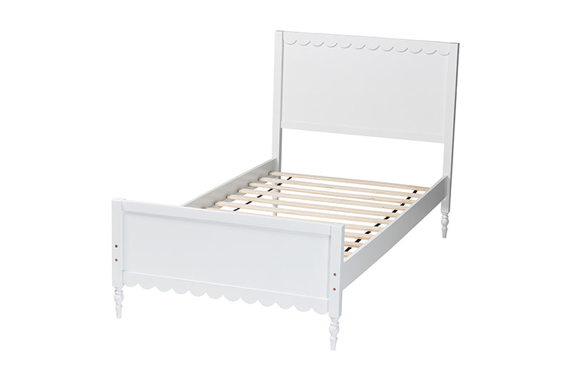 Ygritte Modern White Wood Full Platform Bed with Scalloped Edges