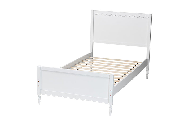 Ygritte Modern White Wood Full Platform Bed with Scalloped Edges Baxton