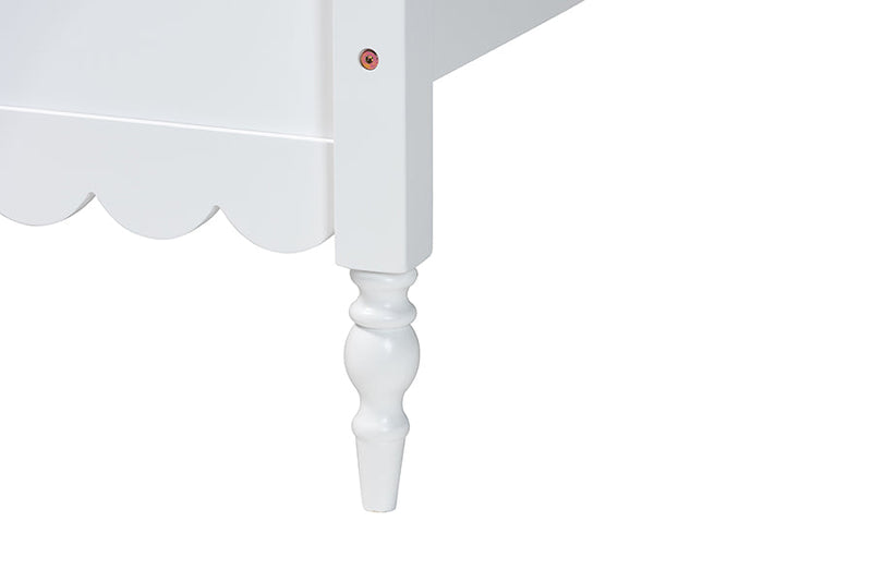 Ygritte Modern White Wood Full Platform Bed with Scalloped Edges Baxton