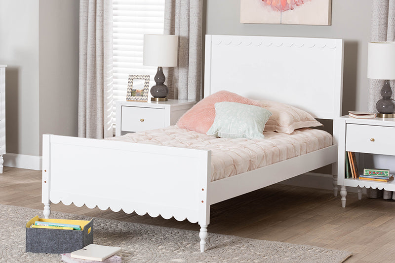 Ygritte Modern White Wood Full Platform Bed with Scalloped Edges