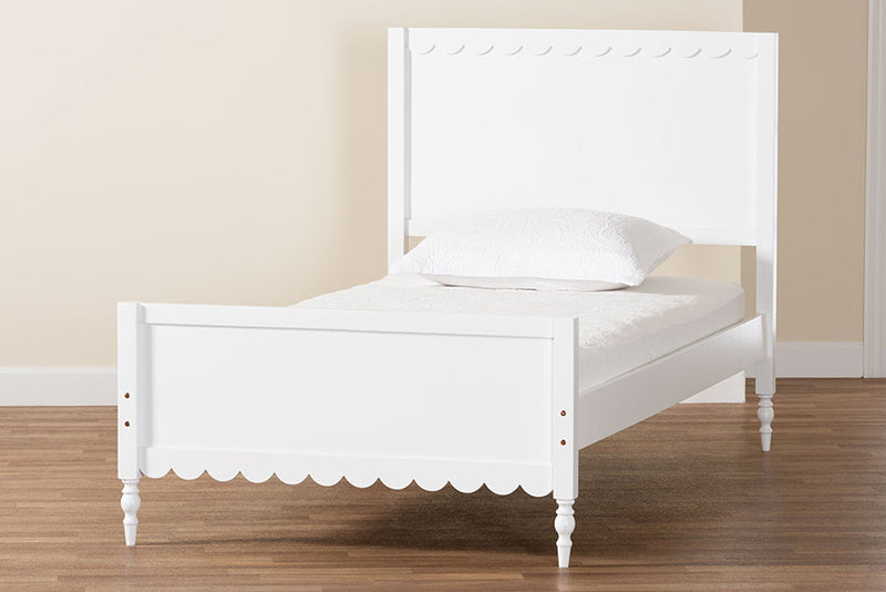 Ygritte Modern White Wood Full Platform Bed with Scalloped Edges Baxton