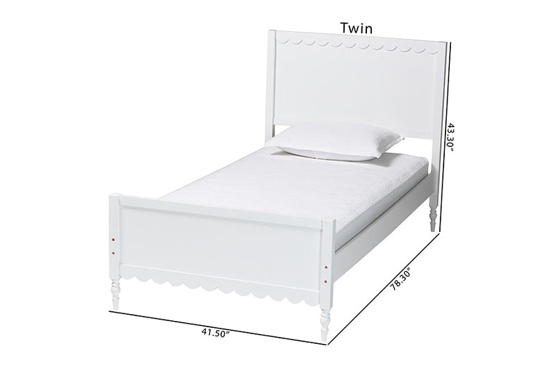 Ygritte Modern White Wood Full Platform Bed with Scalloped Edges Baxton