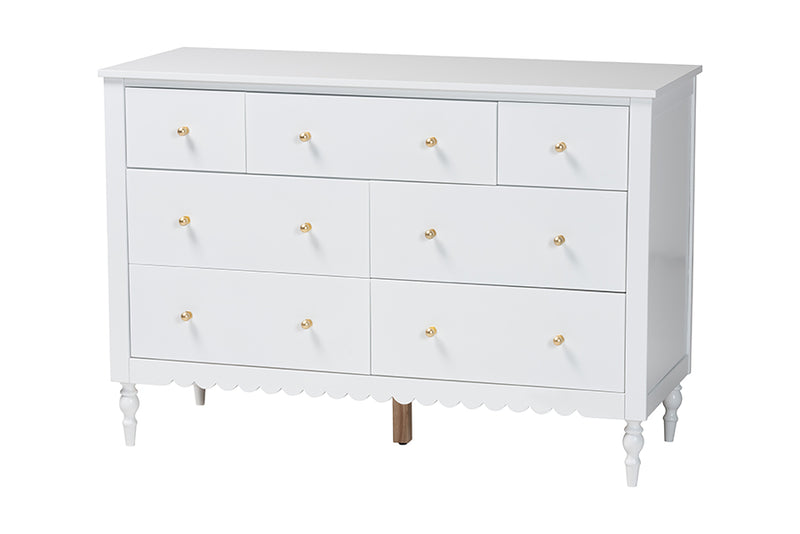 Ygritte Modern White Scalloped Wood 4-Piece Full Bedroom Set with Two Nightstands