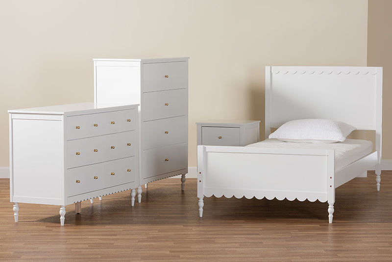 Ygritte Modern White Wood 4-Piece Twin Bedroom Set with Scalloped Edges