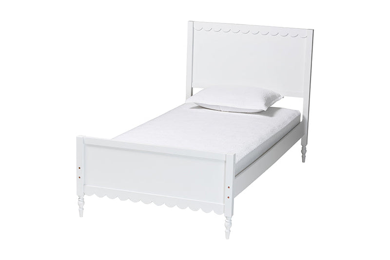 Ygritte Modern White Wood 4Pc Full Bedroom Set with Scalloped Edges Baxton