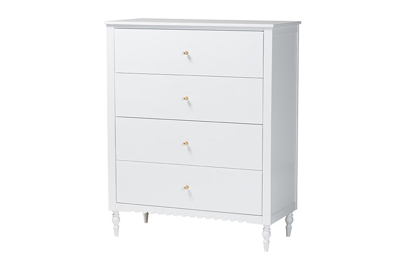 Ygritte Modern White Wood 4Pc Full Bedroom Set with Scalloped Edges Baxton