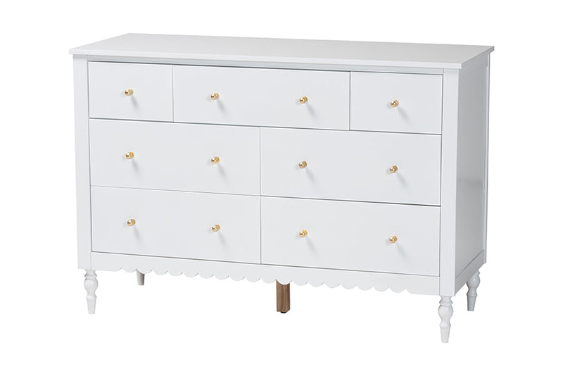 Ygritte Modern White Wood 4Pc Full Bedroom Set with Scalloped Edges Baxton