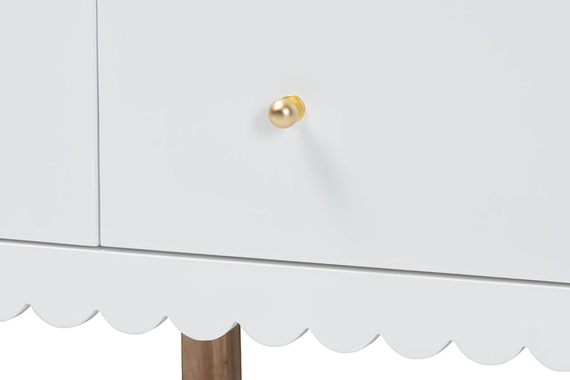 Ygritte Modern White Wood 4Pc Full Bedroom Set with Scalloped Edges Baxton