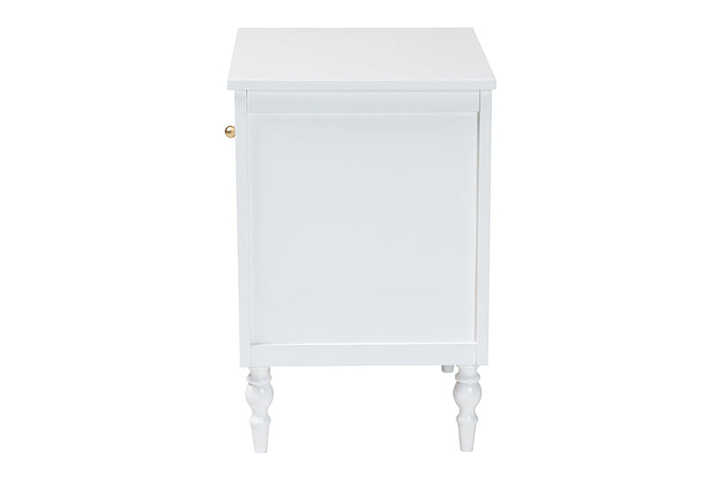Ygritte Modern White Wood 1-Drawer Nightstand with Scalloped Edges Baxton