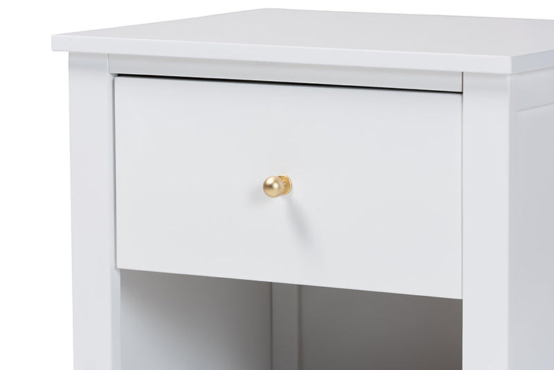 Ygritte Modern White Wood 1-Drawer Nightstand with Scalloped Edges Baxton