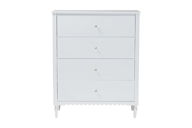 Ygritte Modern White Wood 4-Drawer Chest with Scalloped Edges Baxton