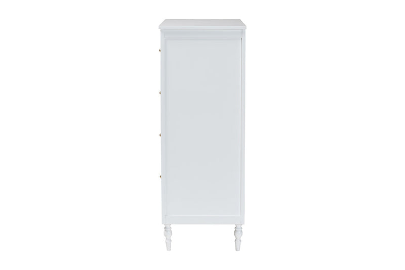 Ygritte Modern White Wood 4-Drawer Chest with Scalloped Edges Baxton