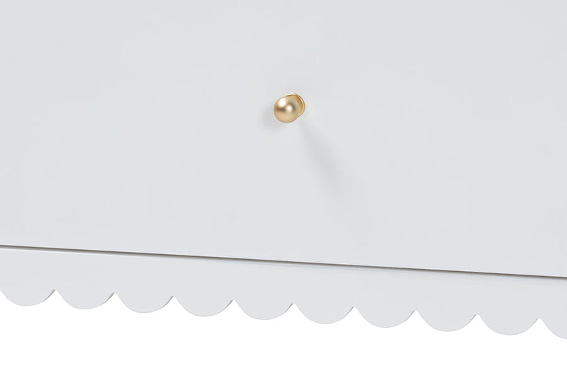 Ygritte Modern White Wood 4-Drawer Chest with Scalloped Edges Baxton