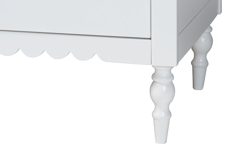 Ygritte Modern White Wood 4-Drawer Chest with Scalloped Edges Baxton