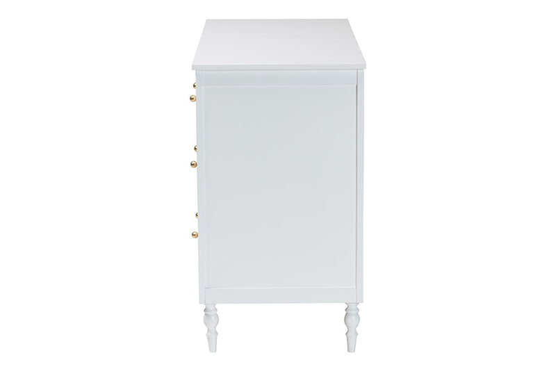 Ygritte Modern White Wood 7-Drawer Dresser with Scalloped Edges Baxton