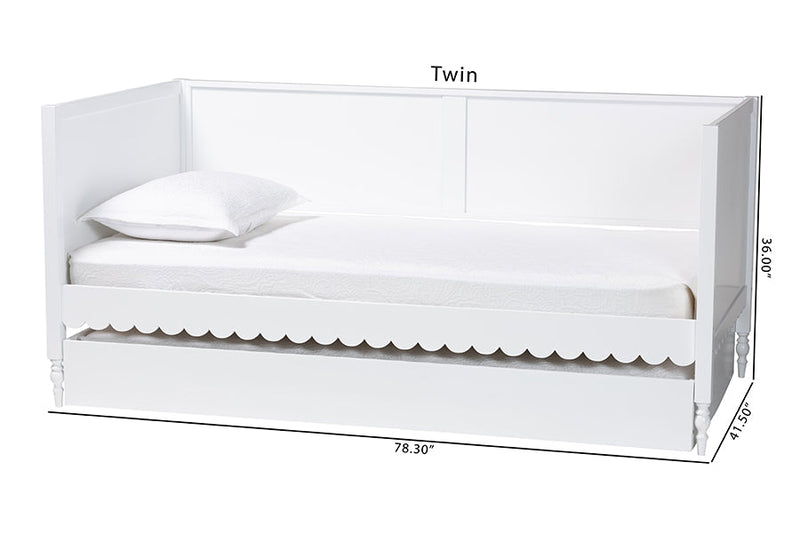 Ygritte Modern White Scalloped Wood Twin Daybed with Trundle Baxton