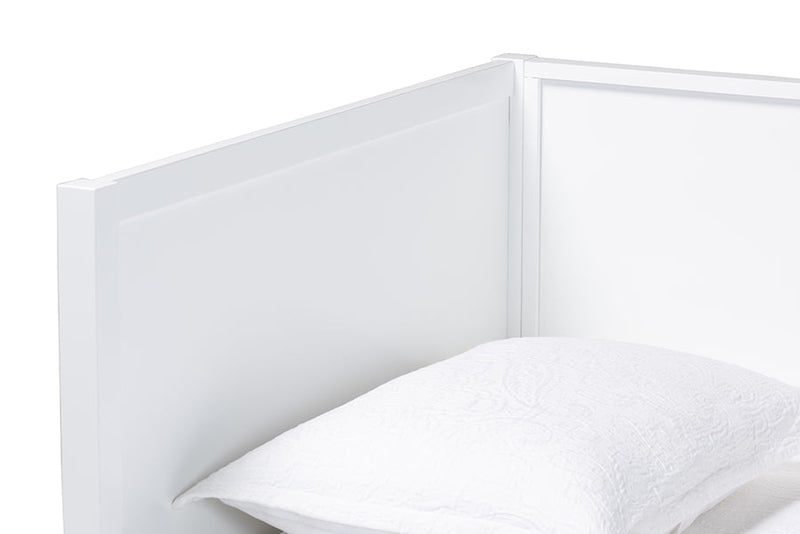 Ygritte Modern White Scalloped Wood Twin Daybed with Trundle Baxton