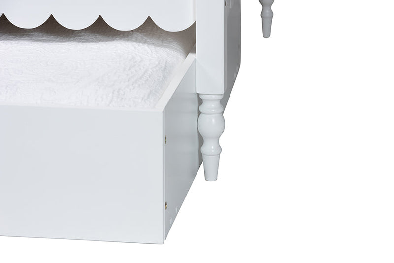Ygritte Modern White Scalloped Wood Twin Daybed with Trundle Baxton