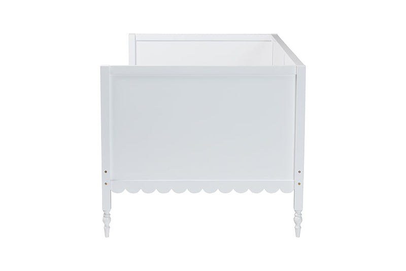 Ygritte Modern White Wood Twin Daybed with Scalloped Edges Baxton