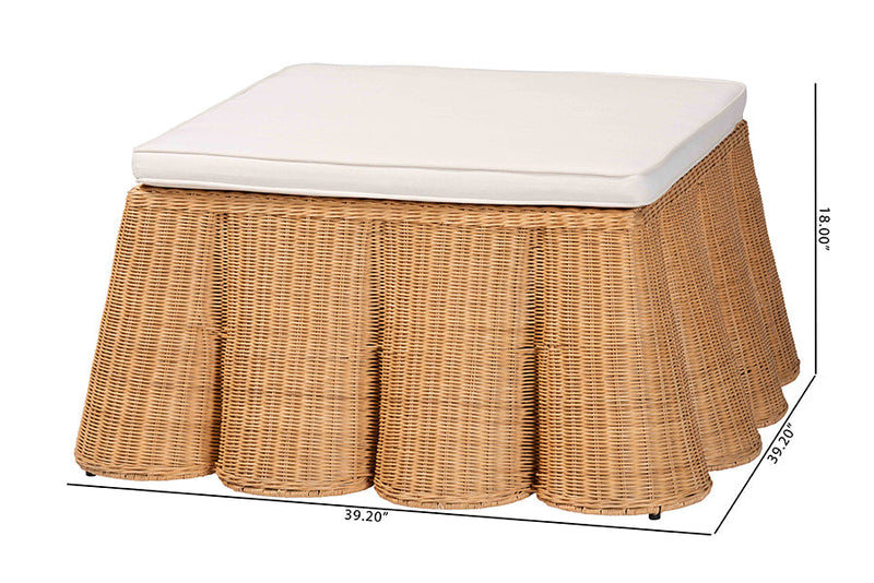 Claire Scallop Natural Rattan Ottoman with Cushion Baxton