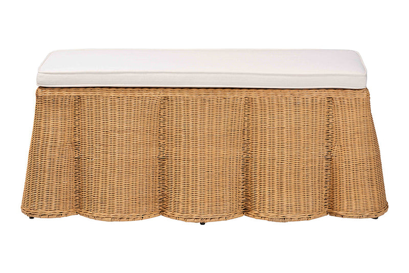 Claire Bohemian Scallop Natural Rattan Ottoman with Cushion Baxton